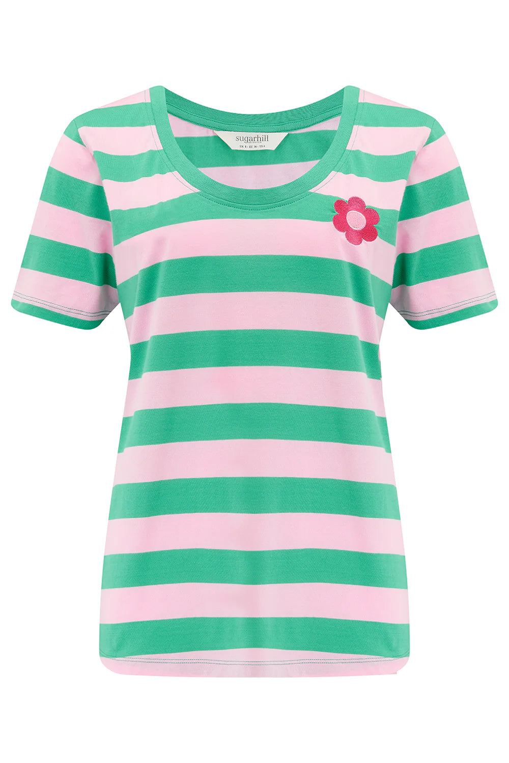 Sugarhill Sylvie Scoop Neck T-Shirt - Green/Pink, Stripe & Flower