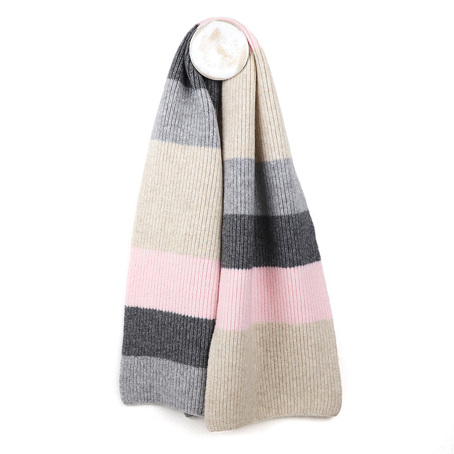 POM Pink, grey, natural mix recycled blend stripe scarf