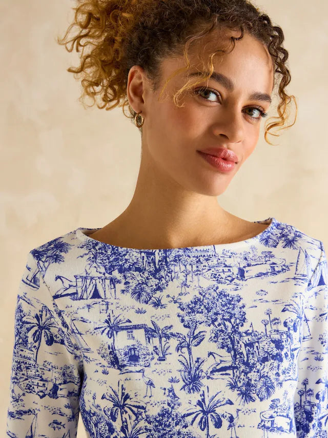 Joules Harbour Blue Toile de Jouy Boat Neck Printed Top