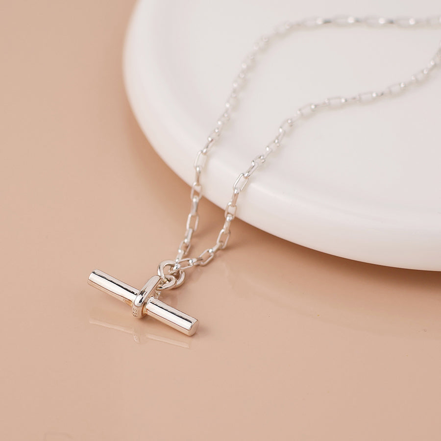 POM Sterling silver t-bar necklace