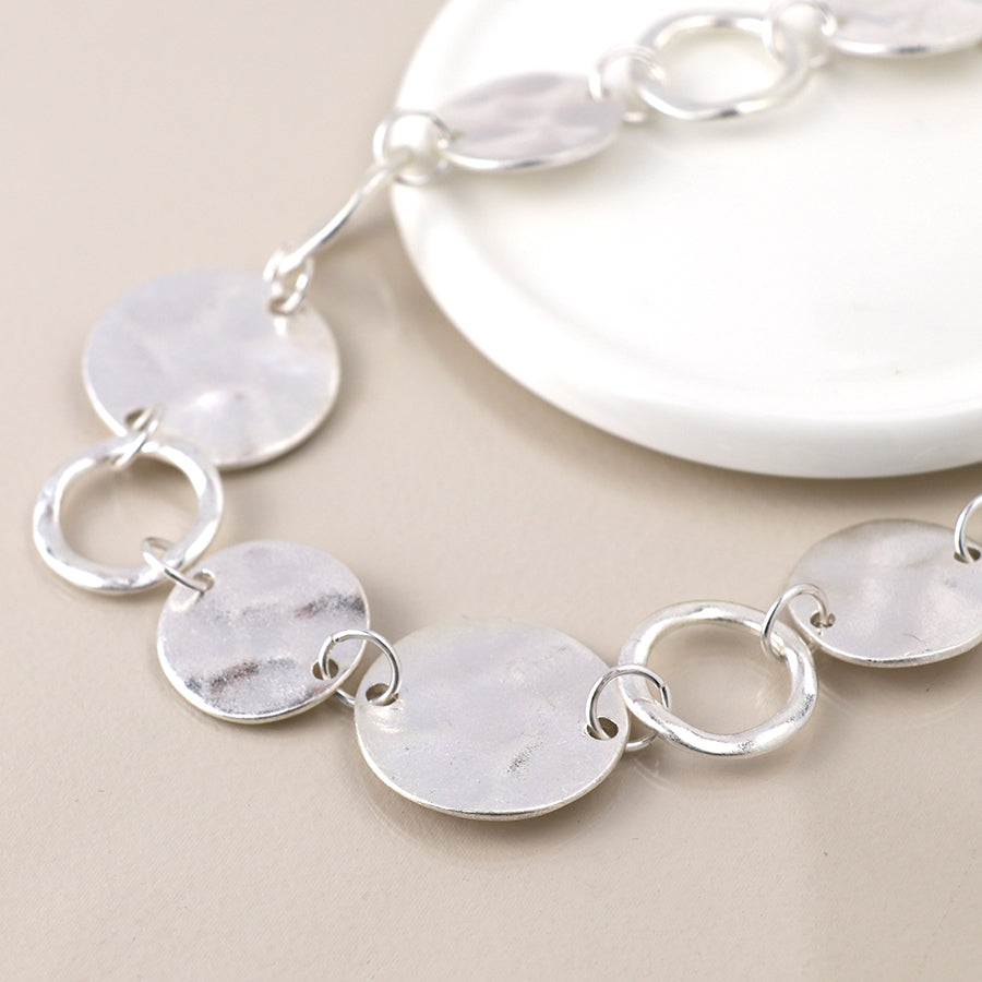 Hammered Disc & Hoops Link Necklace