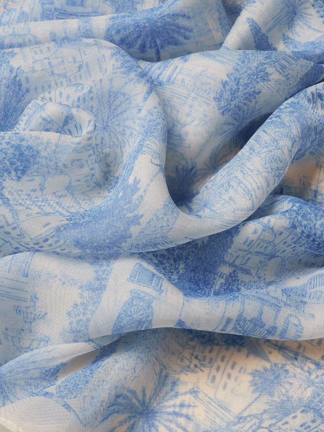 Joules Abberton Blue Ecru Toile De Jouy Printed Scarf