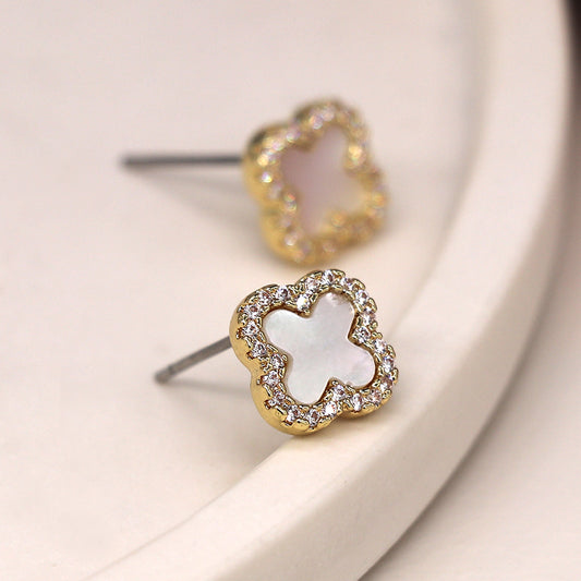 Faux Gold Plated Quarter-foil Crystal Studs