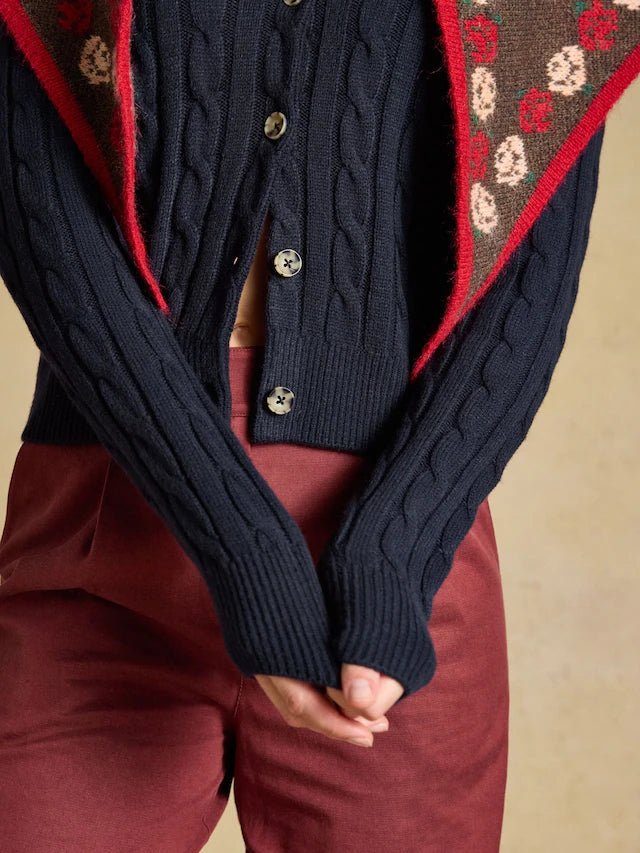 Joules Navy Cable Knit Button Up Cardigan