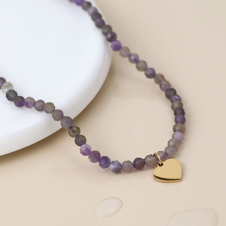 POM Waterproof gold plated heart and indigo bead necklace