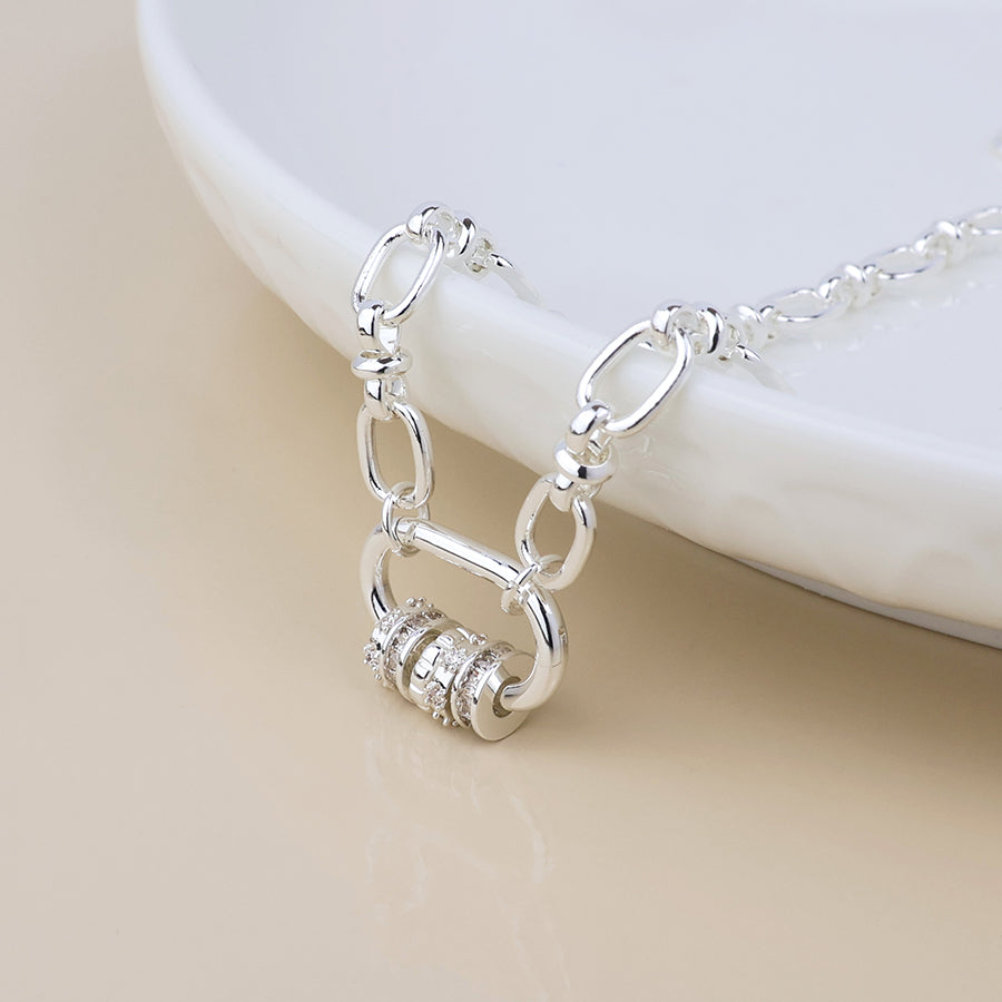 POM Chroma silver plated link necklace with mixed crystal rings