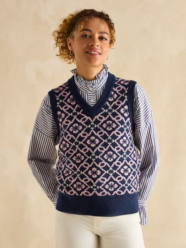 Meredith Navy V Neck Tank Vest | Joules