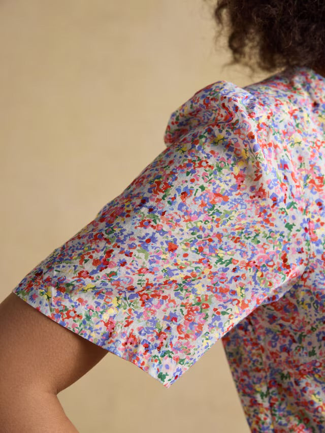 Joules Ariella Pink Ditsy Cotton Tiered Knee Length Dress