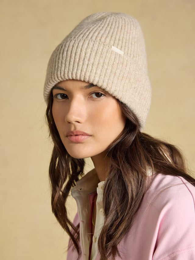 Joules Fine Knit Oatmeal Beanie Hat