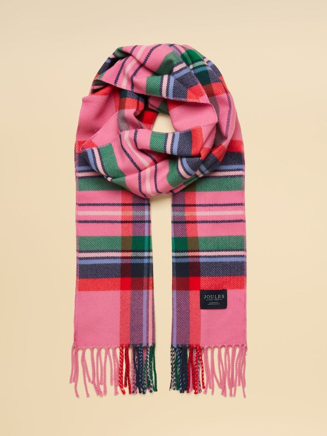 Joules Langtree Pink & Green Check Scarf