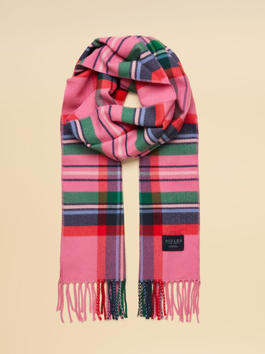 Joules Langtree Pink & Green Check Scarf