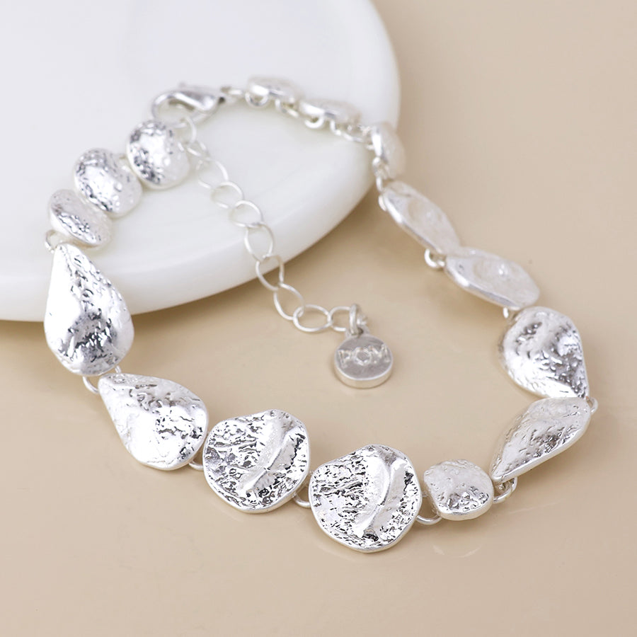 POM Molten silver plated molten organic worn drops bracelet