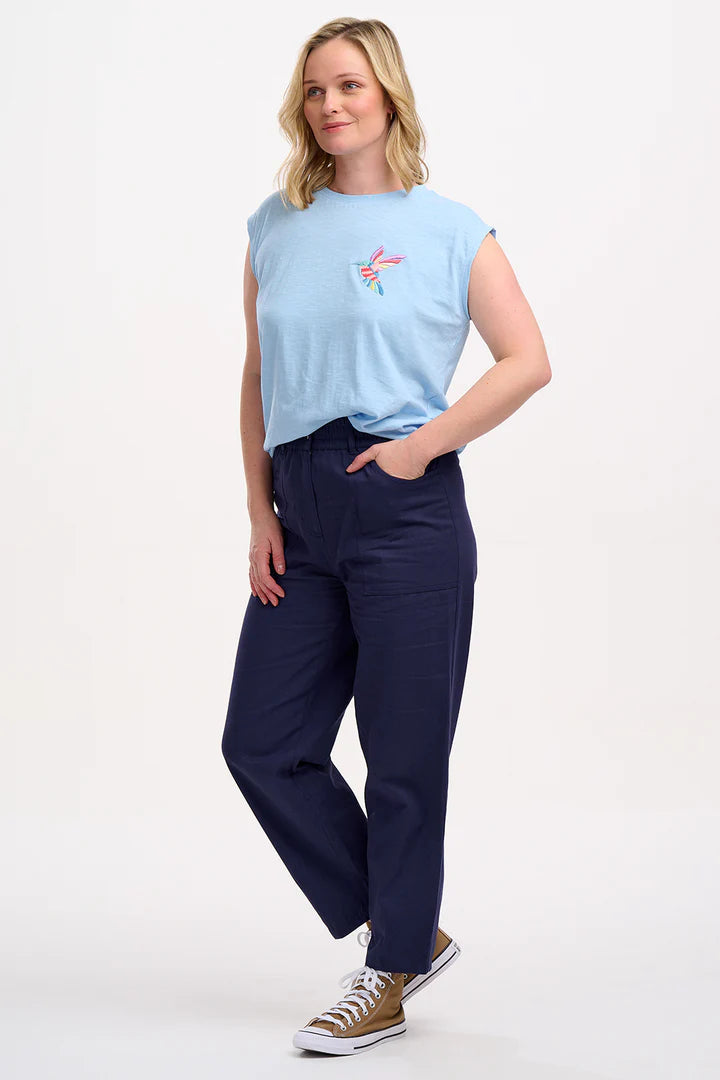 Sugarhill Chrissy Relaxed Tank T-Shirt - Pale Blue, Tropical Hummingbird