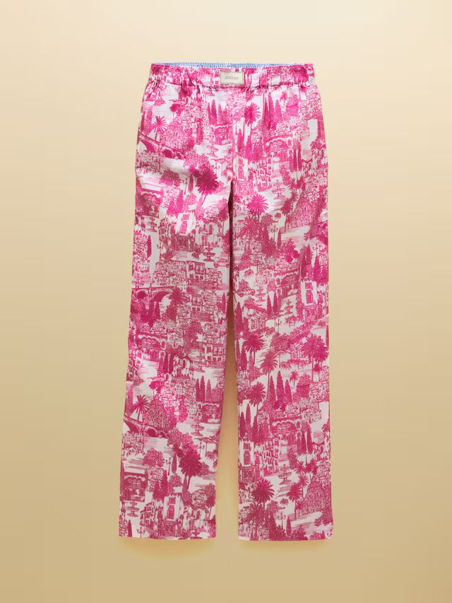 Hallie Pink Toile Pull On Cotton Trousers