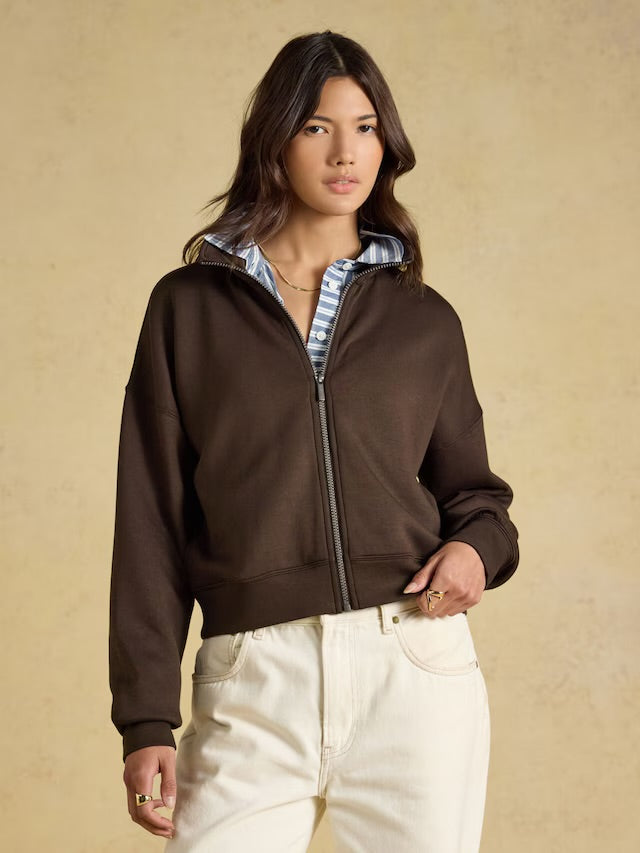 Joules Chocolate Brown Soft Full Zip Funnel Neck Sweatshirt