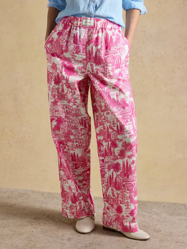 Hallie Pink Toile Pull On Cotton Trousers