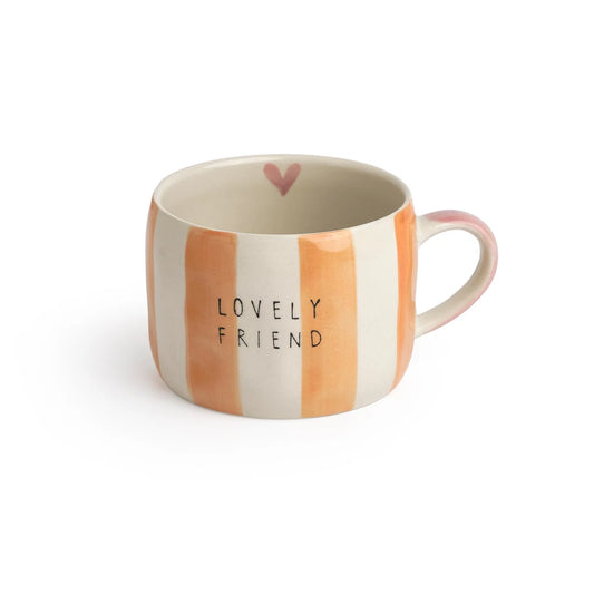Belly Button Hand Painted Stoneware Striped Mug - Lovely Friend