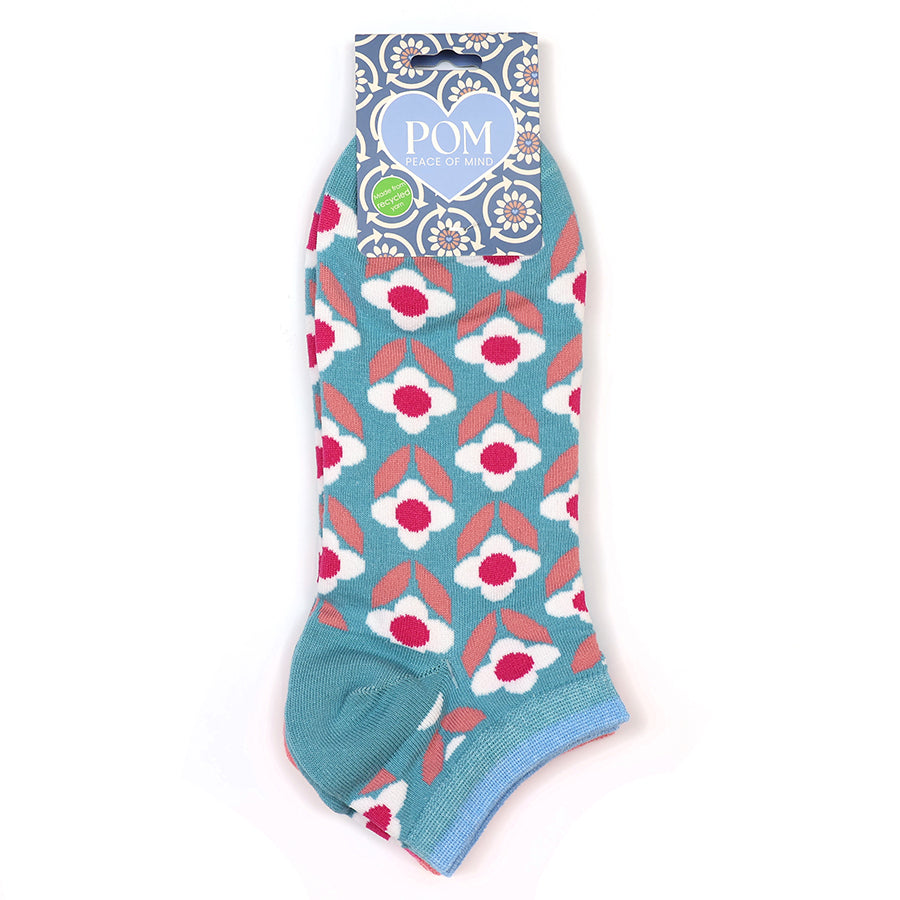 POM Teal/Pink Two Pair Pack Trainer Socks