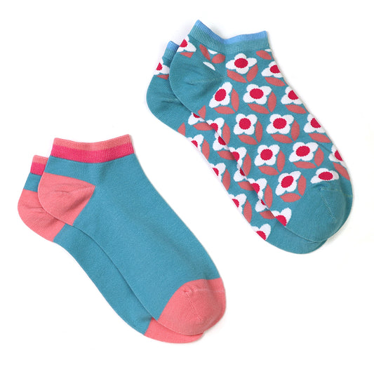 POM Teal/Pink Two Pair Pack Trainer Socks