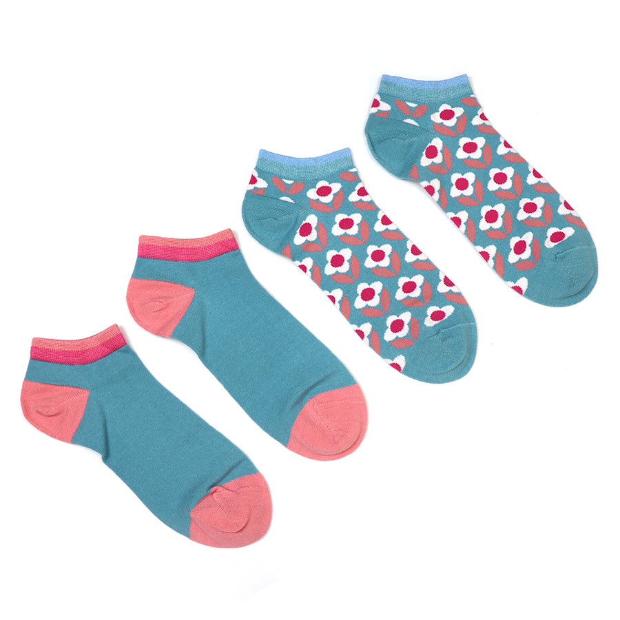 POM Teal/Pink Two Pair Pack Trainer Socks