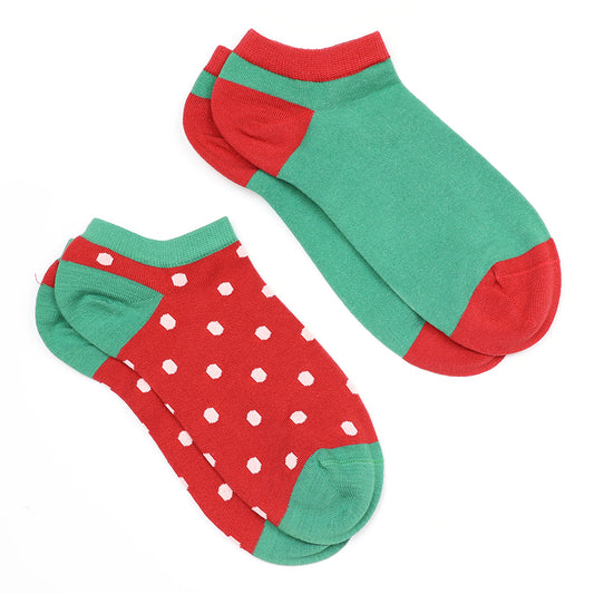 POM Red/Green Strawberry Two Pair Pack Trainer Socks