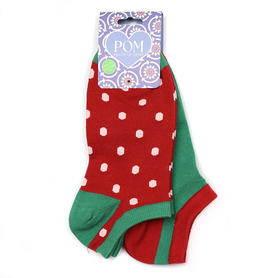 POM Red/Green Strawberry Two Pair Pack Trainer Socks
