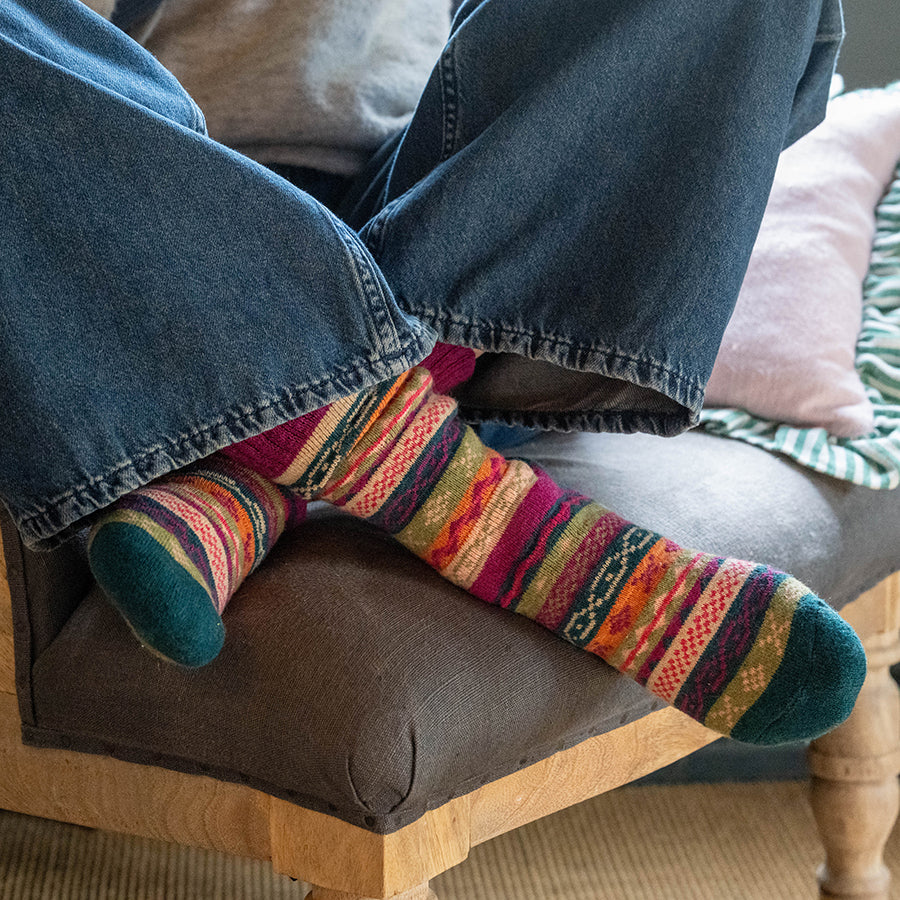 POM Magenta/Teal Mix Multi Pattern Stripe Socks