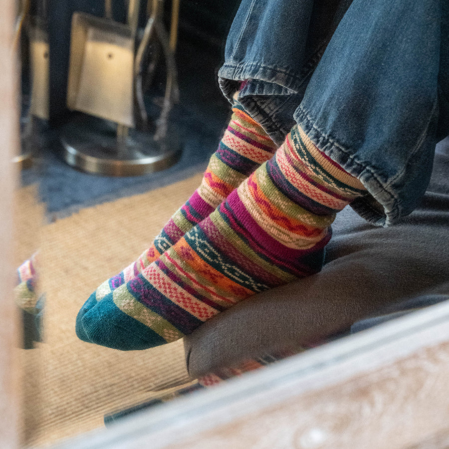POM Magenta/Teal Mix Multi Pattern Stripe Socks