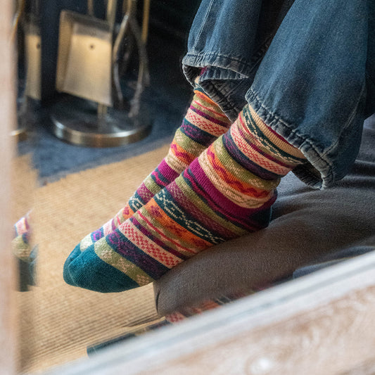 POM Magenta/Teal Mix Multi Pattern Stripe Socks
