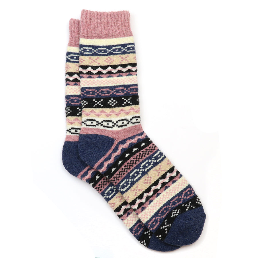 POM Navy/Pink Mix Multi Pattern Stripe Socks