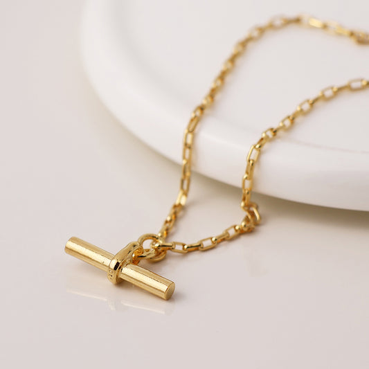 POM Sterling silver gold plated t-bar necklace