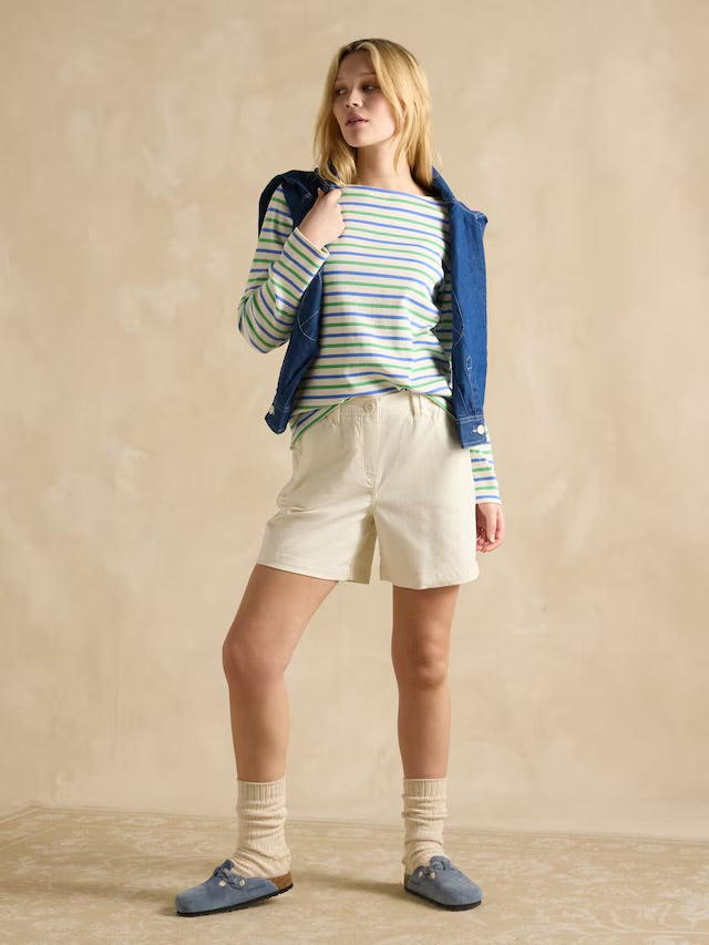 Joules Harbour Green Blue Striped Boat Neck Breton Top