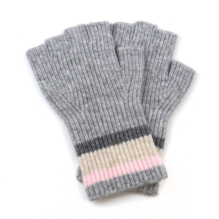 POM Grey recycled blend striped wrist fingerless gloves