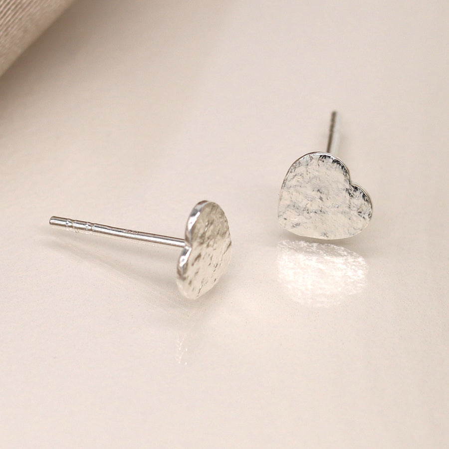 POM Sterling Silver Heart Studs Textured Earrings