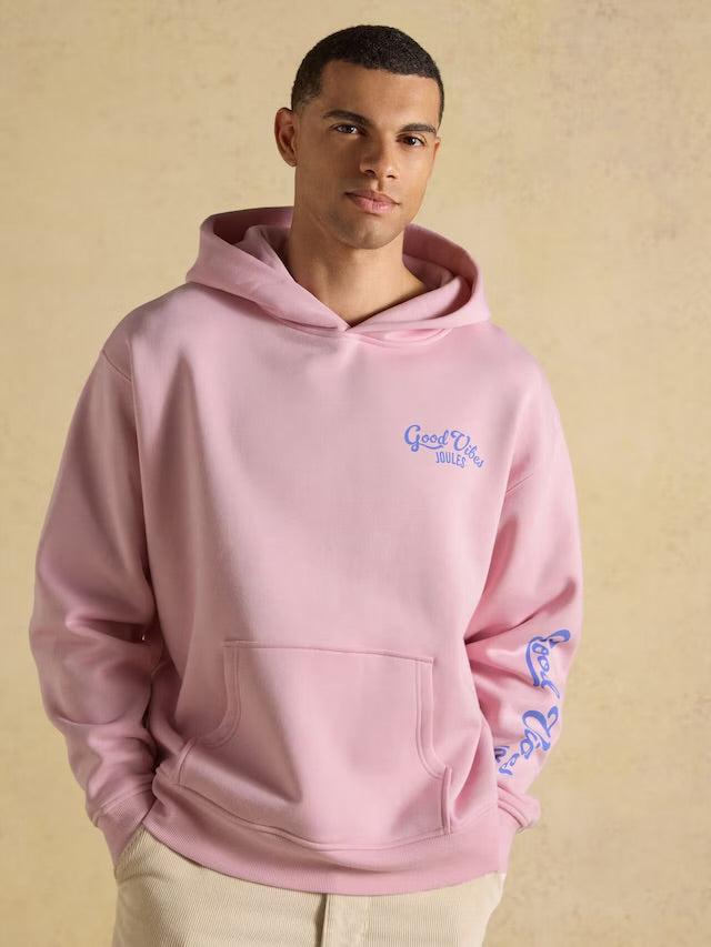 Joules Oversized Unisex Beach Hoodie Good Vibes in Pink