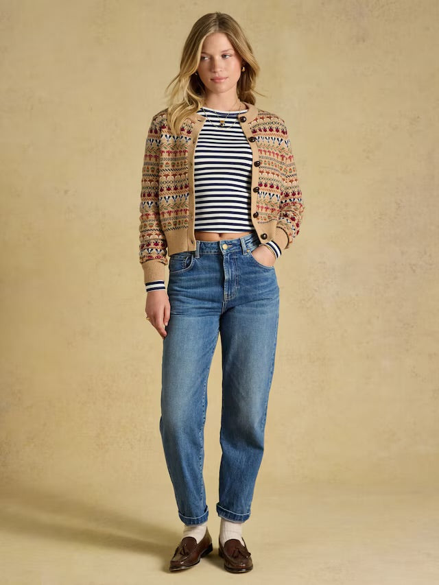 Joules Woodland Pattern Oatmeal Cotton Blend Knitted Cardigan
