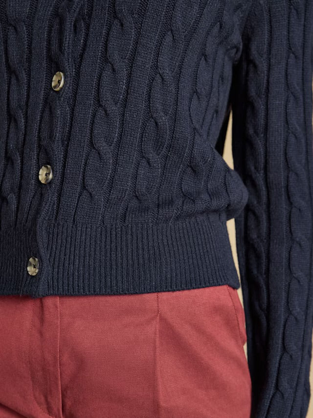 Joules Navy Cable Knit Button Up Cardigan