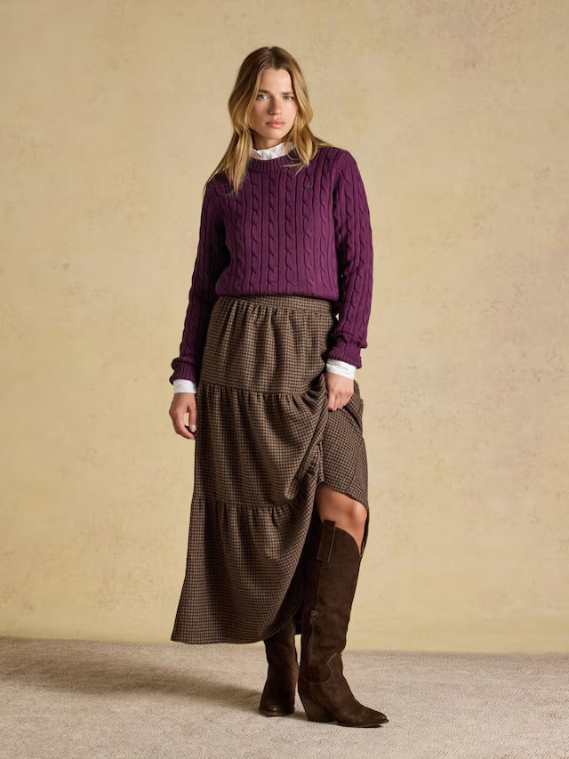 Joules Purple Berry Classic Crew Neck Cotton Cable Knit Jumper