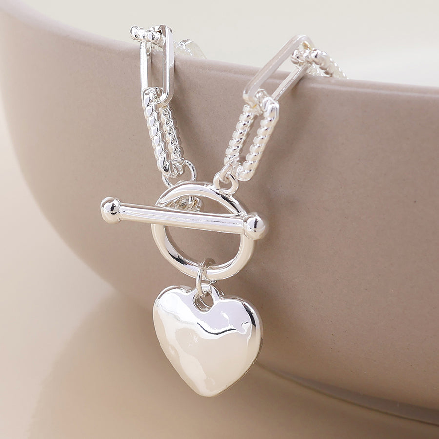 POM Foundry silver plated heart and t-bar necklace with twist links