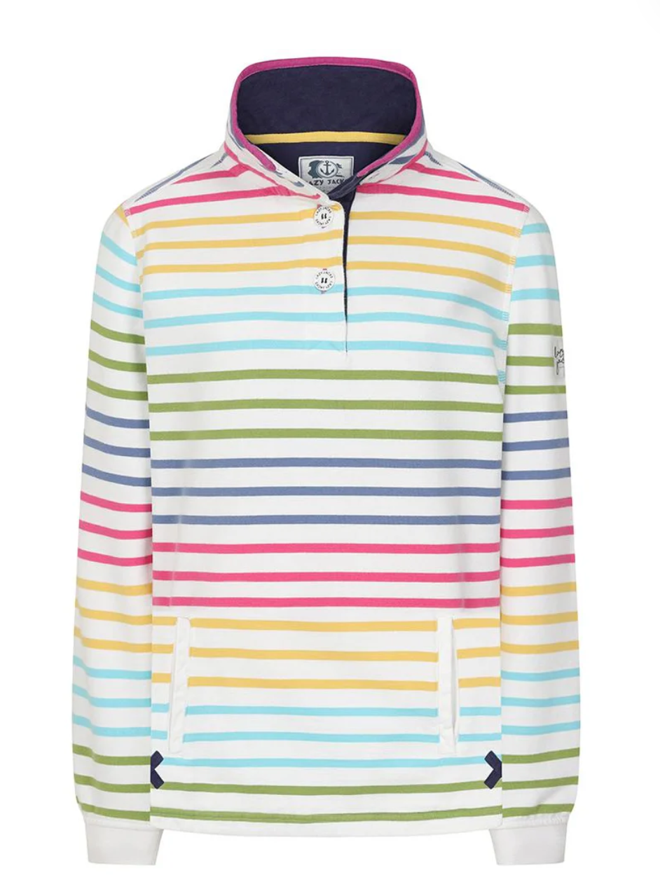 Lazy Jacks Ladies Button Neck Sweatshirt Rainbow