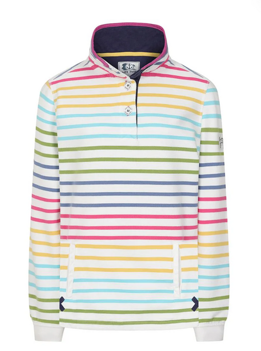 Lazy Jacks Ladies Button Neck Sweatshirt Rainbow