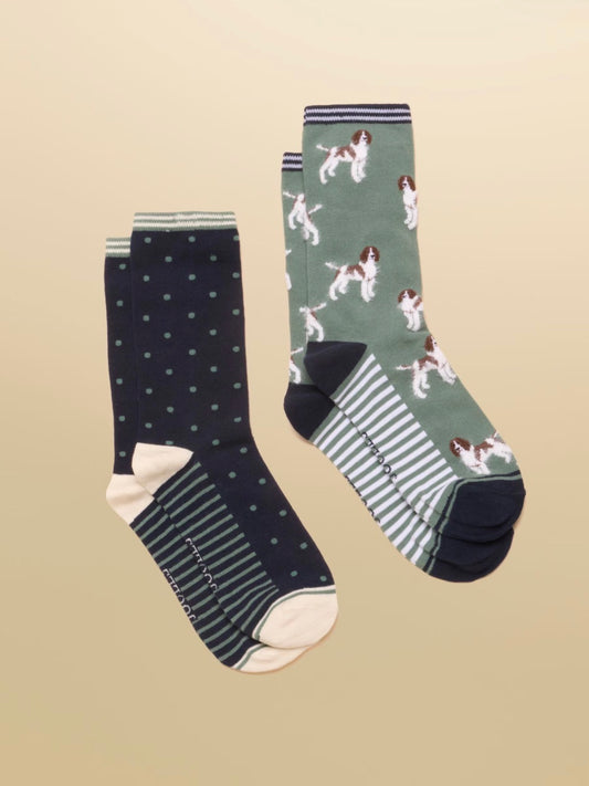Joules Everyday Green Beagle cotton mix Socks (two pack)