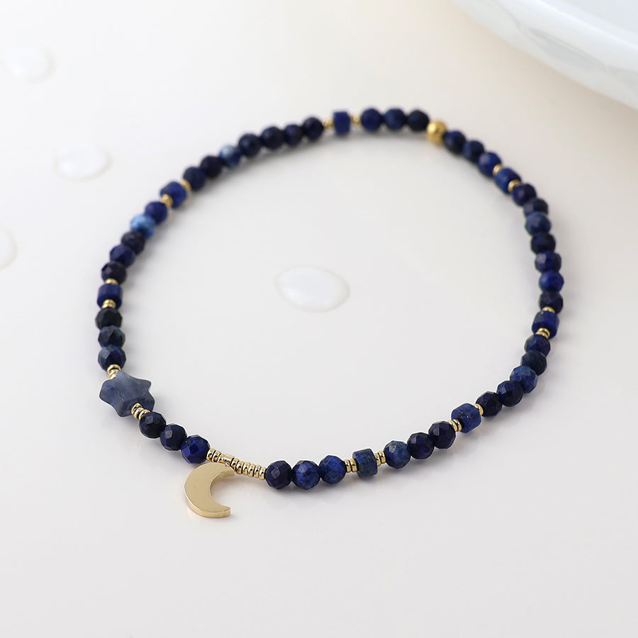 POM Waterproof gold plated lapis and crescent moon bracelet
