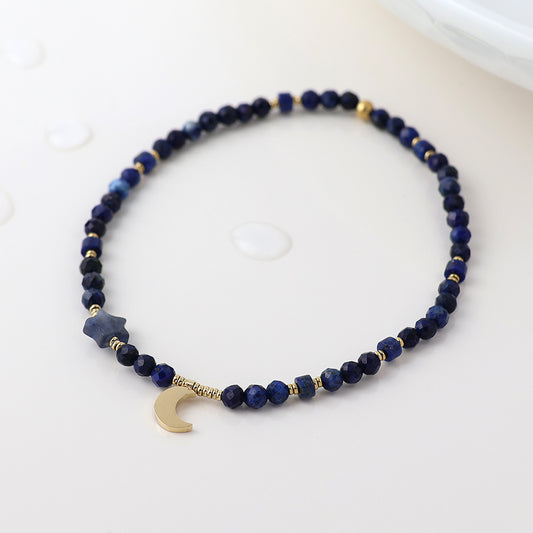 POM Waterproof gold plated lapis and crescent moon bracelet
