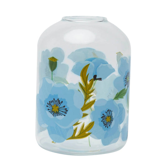 Belly Button Blue Poppy Borosilicate Glass Vase
