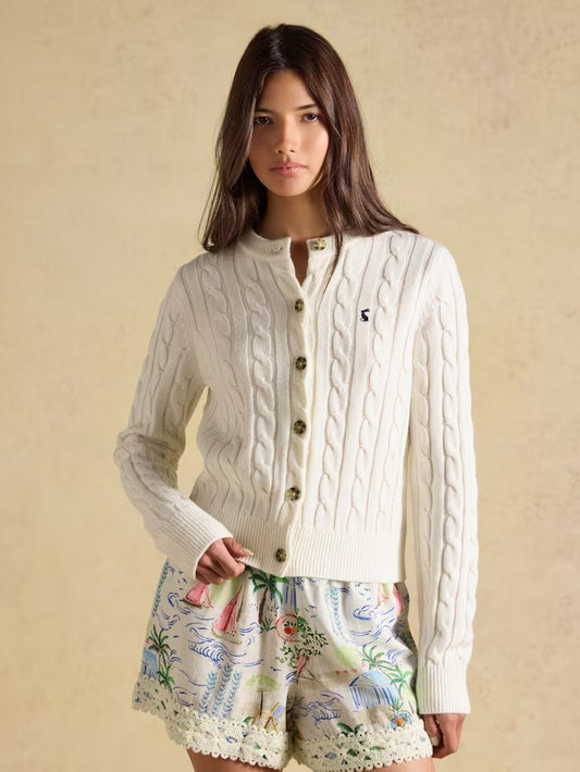 Joules Cream Cable Knit Button Up Cardigan