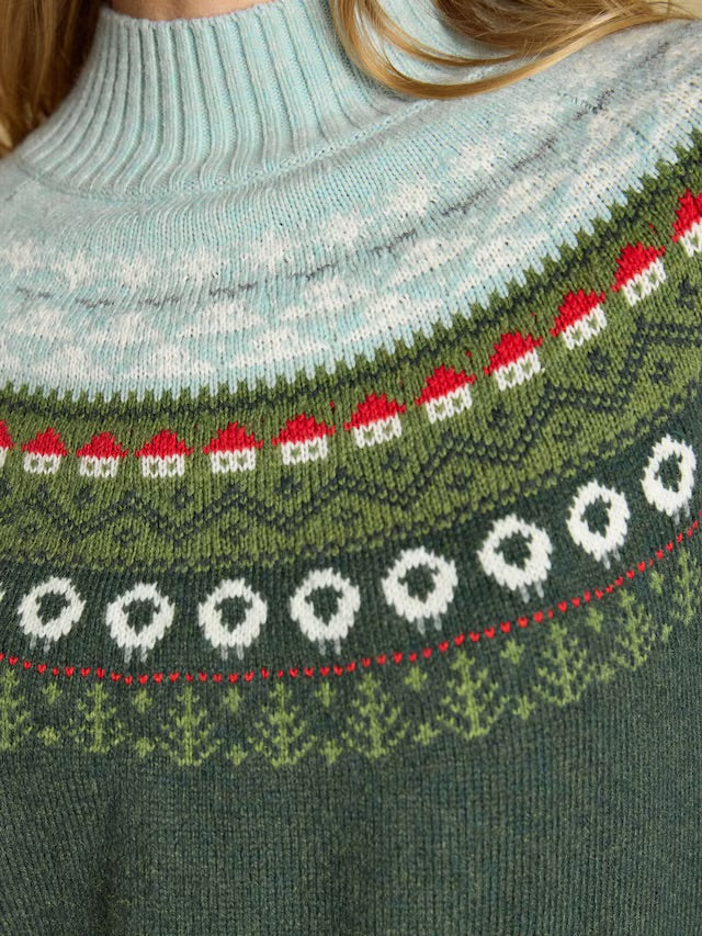 Joules Green Landscape Pattern Cotton Blend Knitted Jumper