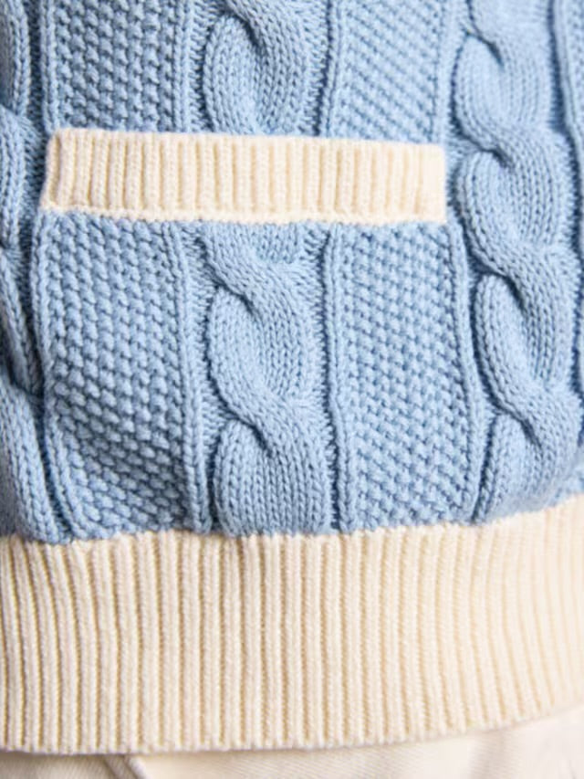 Joules Blue V-Neck Cotton Cable Knitted Cardigan