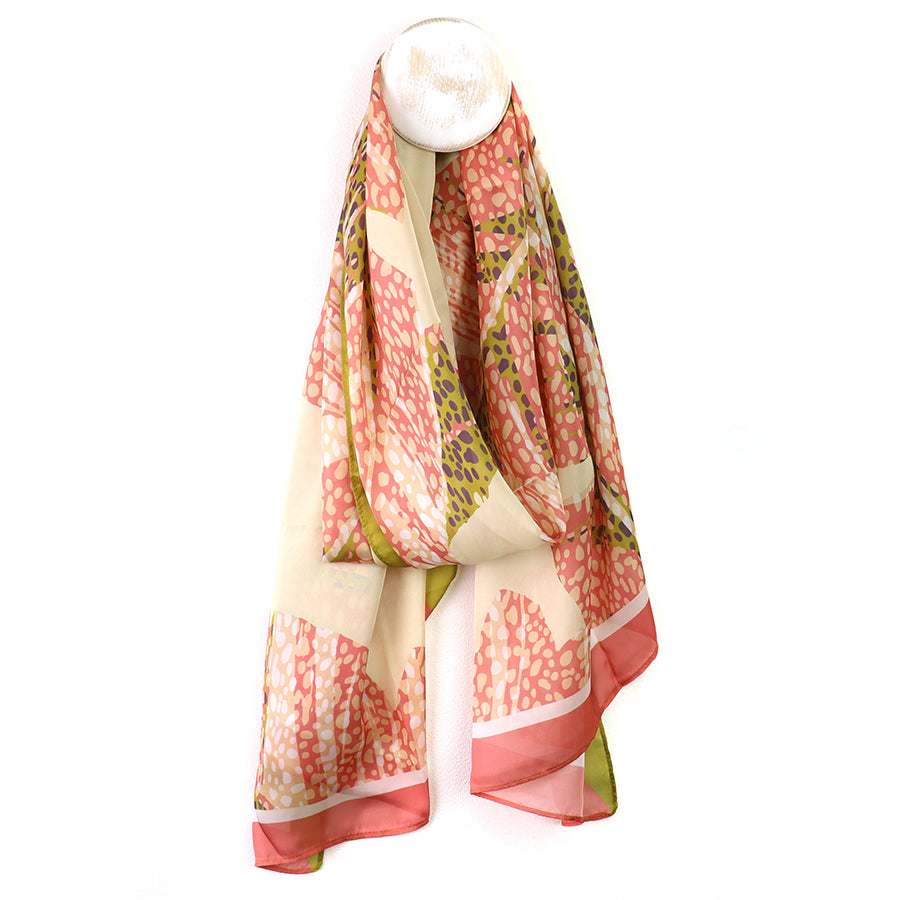 POM Recycled peach and lime silky mottled print scarf