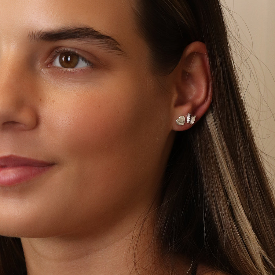 POM Sterling Silver Heart Studs Textured Earrings